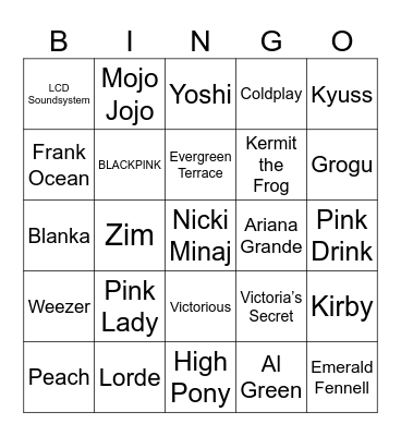 Pink & Green Bingo Card
