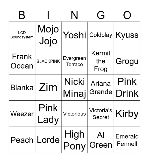 Pink & Green Bingo Card