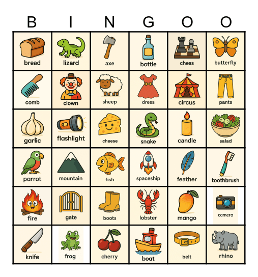 new 6 grid bingo Card