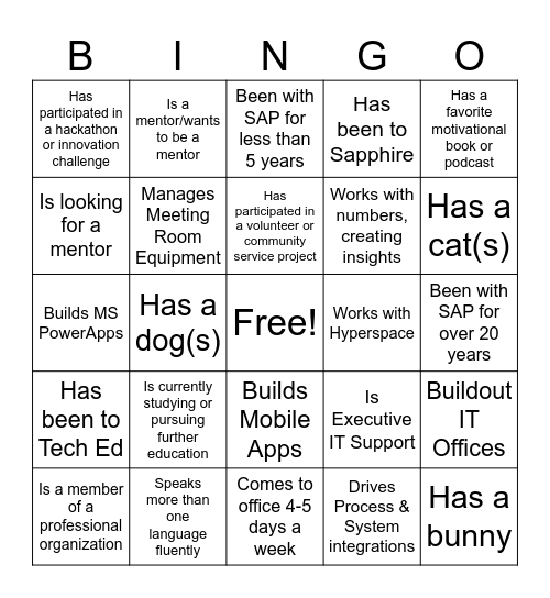 CPIT Networking Bingo Card