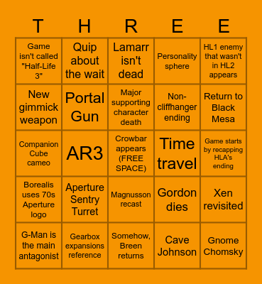 HALF-LIFE 3 Bingo Card