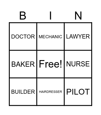 JOBS AND OCCUPATIONS BINGO Card