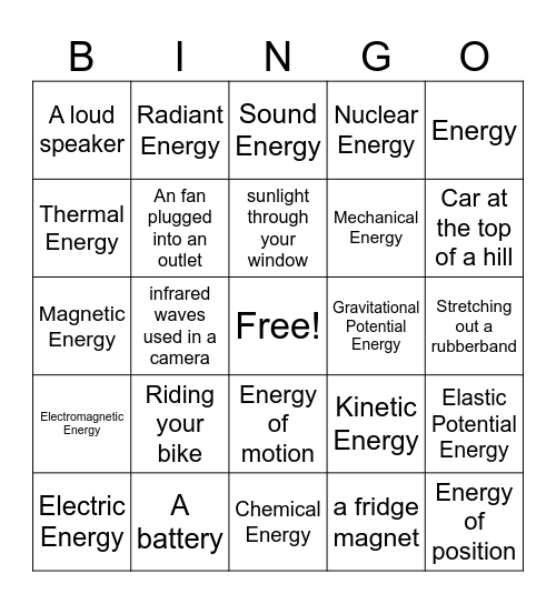Energy Bingo Card