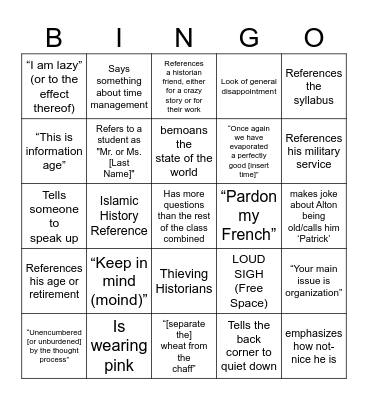 Reesisms Bingo Card