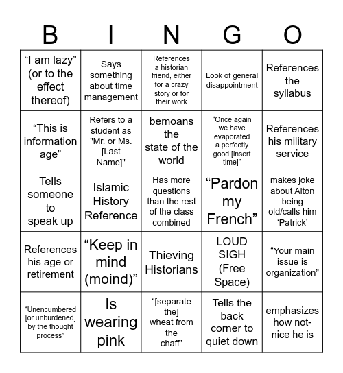 Reesisms Bingo Card
