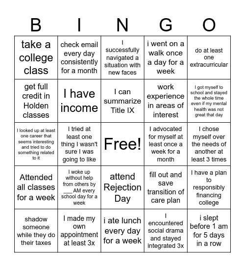 Junior Bingo 2025 Bingo Card