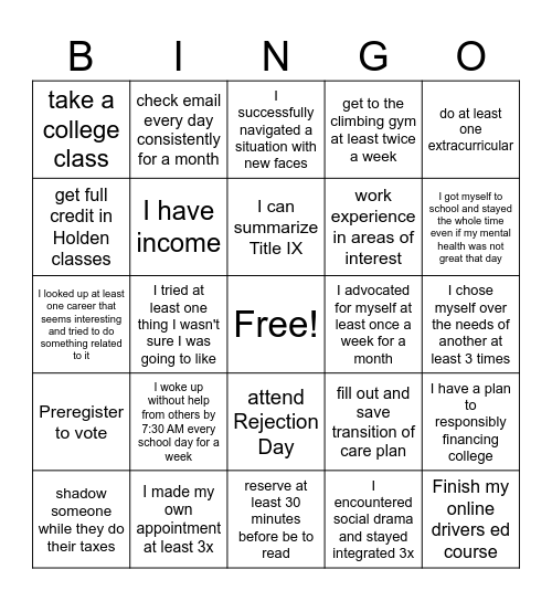 Katherine's Junior Bingo Board - 2025 Bingo Card