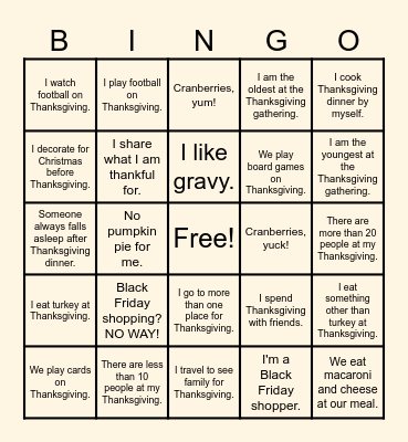 Thanksgiving BINGO! Bingo Card