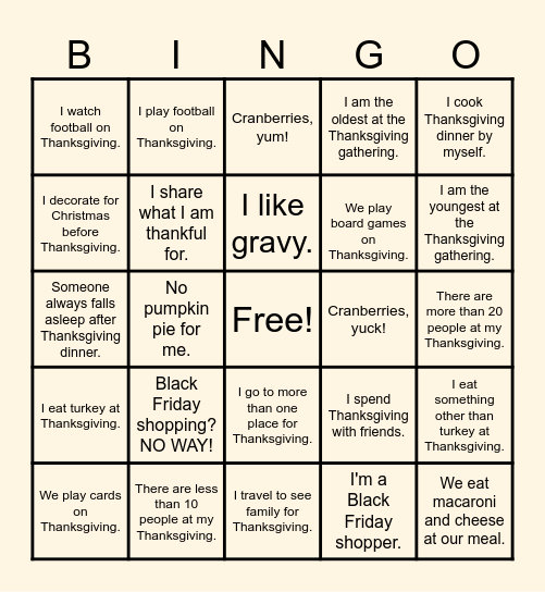 Thanksgiving BINGO! Bingo Card