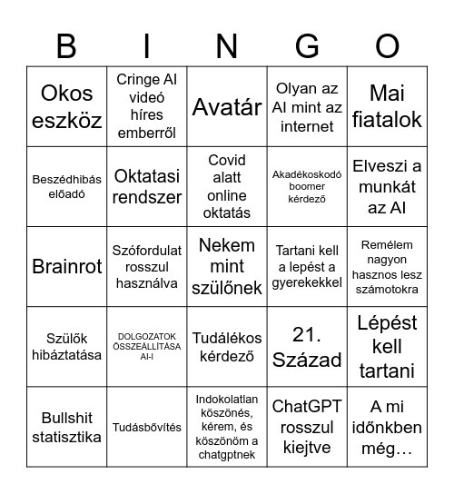 AI továbbképzés BINGO Card