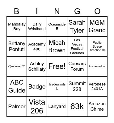 Ambassador Team Bingo Card