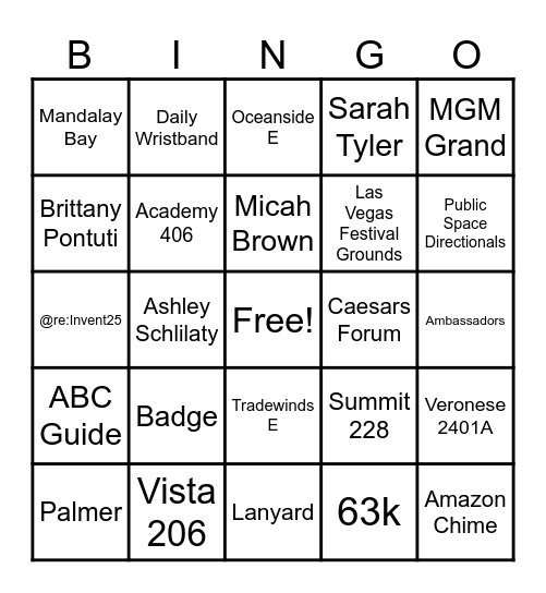 Ambassador Team Bingo Card