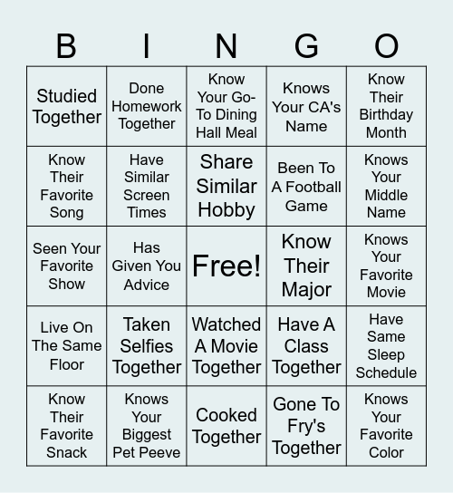 Friendship Bingo Card