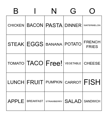 Food Bingo: ASL 2 Bingo Card