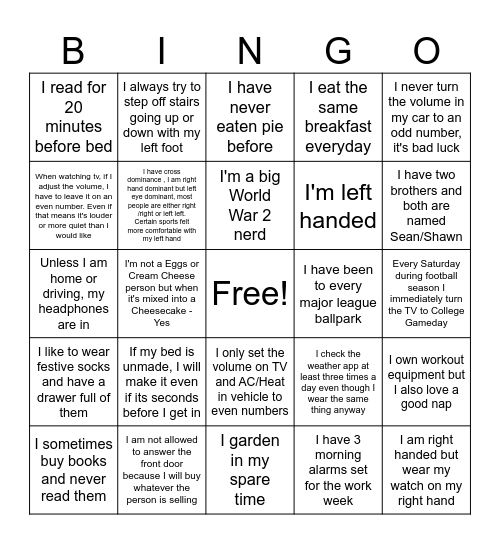 Pantry Bingo Card