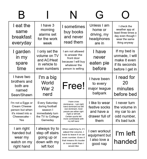 Pantry Bingo Card