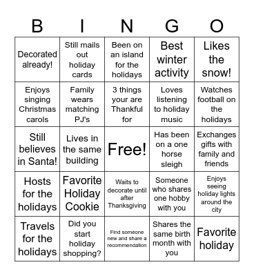 Holiday Mingle Bingo Card