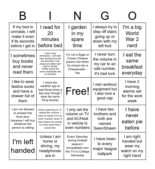 Pantry Bingo Card