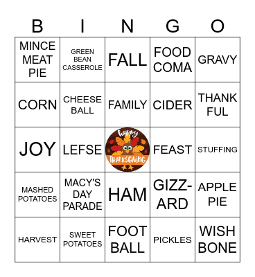 Thanksgiving BINGO Card