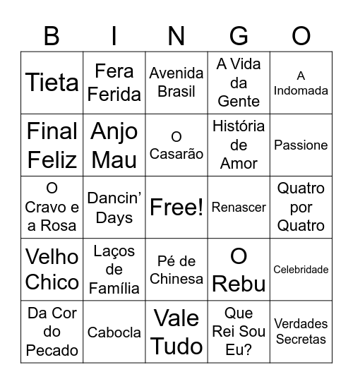 Bingo dos Noveleiros Bingo Card