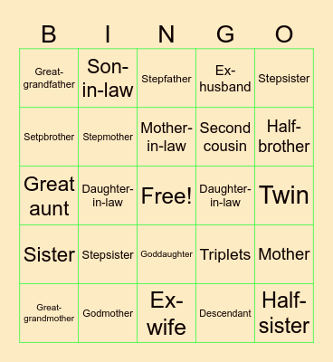 Family Bingo Card