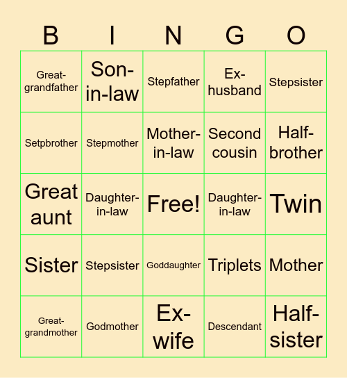 Family Bingo Card