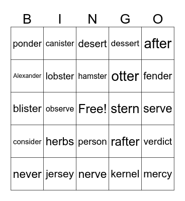 R- Controlled BINGO  (er) Bingo Card