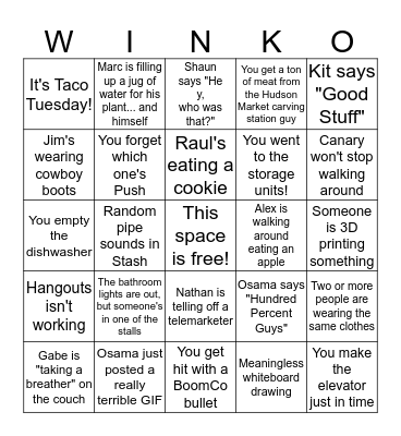 Winko (Wink Bingo) Bingo Card