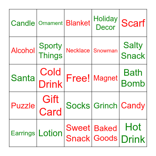 Christmas Gift Bingo Card
