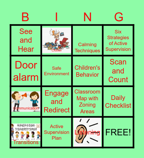 Active Supervision Bingo Card