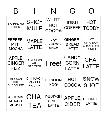 COOLER WEATHER DRINKS Bingo Card