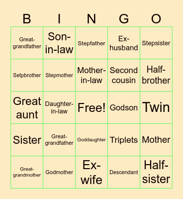 Family Bingo Card