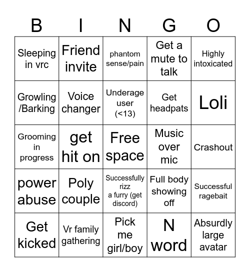 VRChat Bingo Card