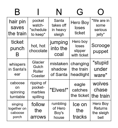 Polar Express Bingo Card
