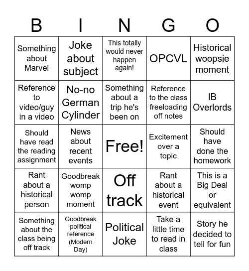 Goodbreak Bingo Card