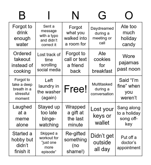 Wellness Bingo (The Bingo You Don’t Want to Win!) Bingo Card