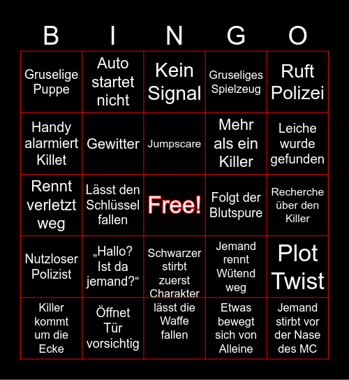 HORROR BINGO Card