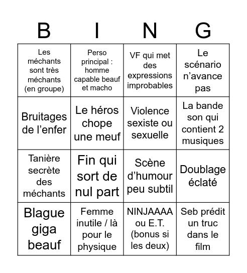 Bingo du nanardi Bingo Card