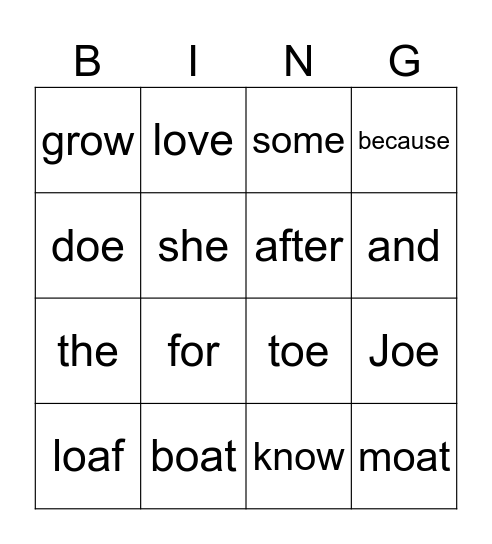 Reading Words BINGO! Bingo Card