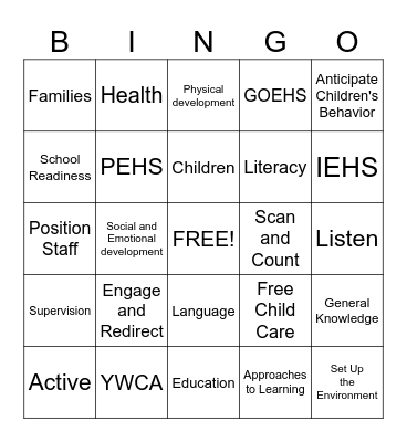 Active Supervision Bingo Card