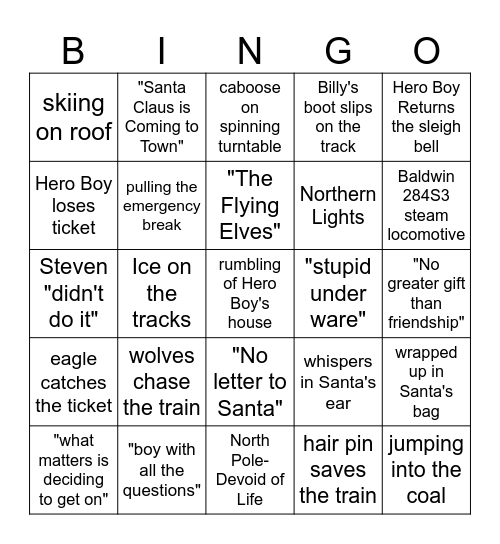 Polar Express Bingo Card