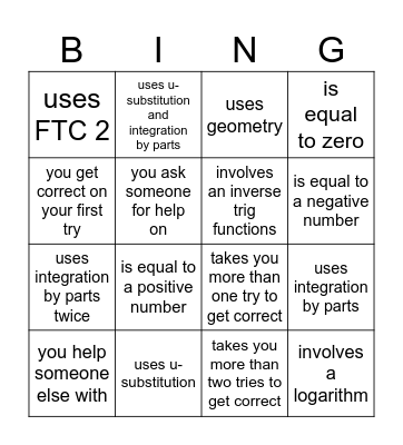 Solve an integral that... Bingo Card