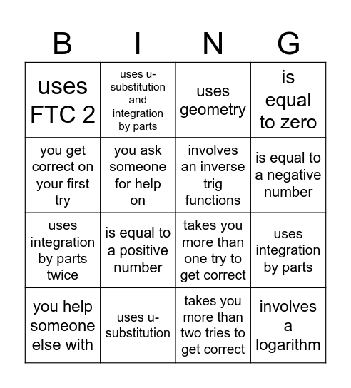 Solve an integral that... Bingo Card