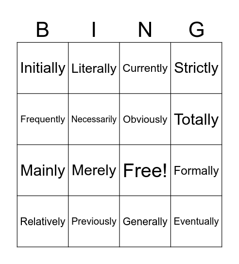Adverb bingo! Bingo Card