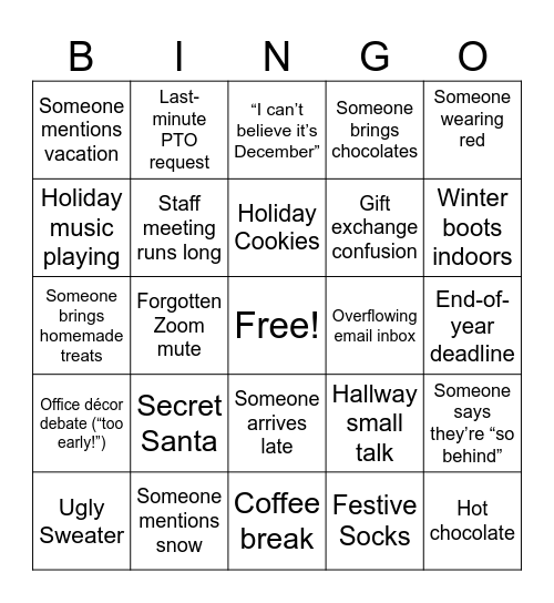 Holiday Bingo Card