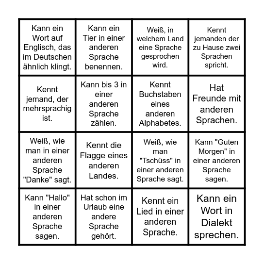 Mehrsprachen- Bingo Card