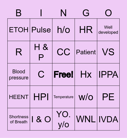 MT ABBREVIATIONS Bingo Card