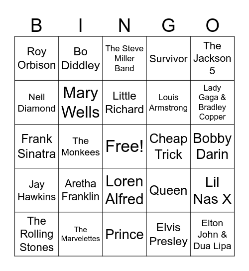 Artist Bingo Card