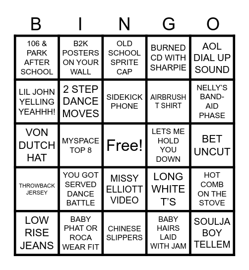 2000s Bingo Card