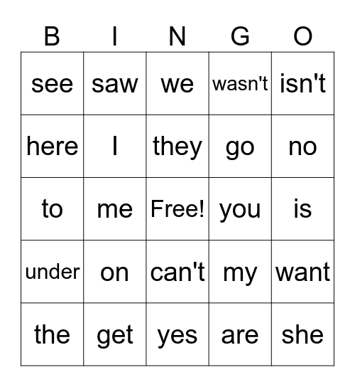 Beginning Sight Word Bingo 1-20 Bingo Card
